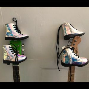 Iridescent holographic boots
